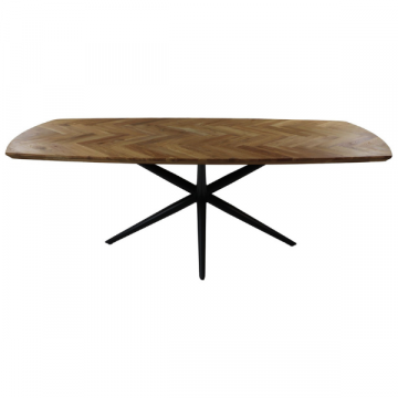 Table de salle à manger Fishbone 220x110cm chêne motif à chevrons - naturel/noir