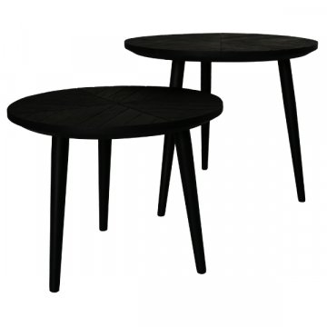 Tables d'appoint Verona rond 60x50cm bois de manguier motif à chevrons - noir