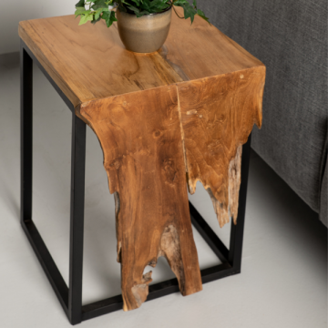 Table d'appoint Root 35x35x50cm bois teck et fer - naturel/noir