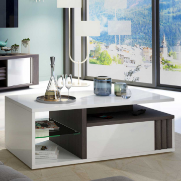 Table de salon Armin 120x60x45cm avec espace de rangement - blanc/brun