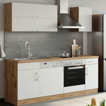 Kitchenette Sorrella 210cm avec espace pour lave-vaisselle et four - blanc/chêne