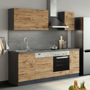 Kitchenette Sorrella 210cm avec espace pour lave-vaisselle et four - chêne/graphite