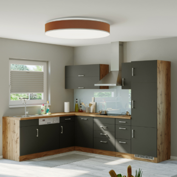 Kitchenette forme L Sorrella 270cm avec espace pour four, lave-vaisselle et réfrigérateur - anthracite/chêne