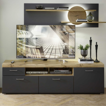 Meuble TV Enso 3 tiroirs & 1 porte - anthracite/chêne