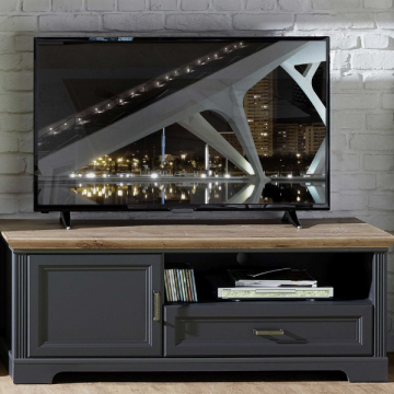 Meuble TV Samine 143cm 1 porte & 1 tiroir - graphite/chêne