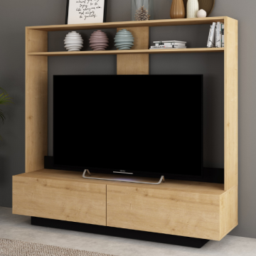 Meuble TV Cube 160x41 cm avec portes pliantes - beige/ noir