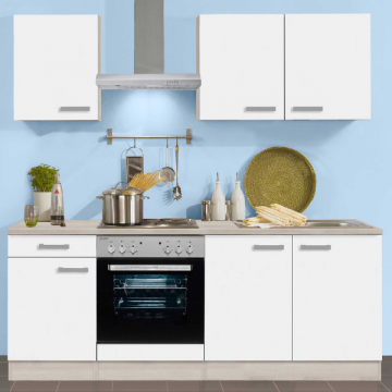 Kitchenette Bistrot 210 cm avec espace pour cuisinière encastrée avec four-blanc/acacia