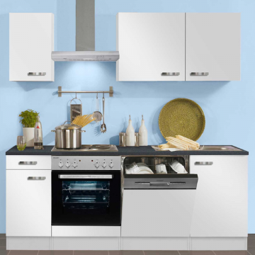 Kitchenette Bistrot 210 cm avec espace pour lave-vaisselle et cuisinière encastrée avec four-blanc brillant 