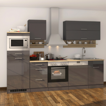 Kitchenette Ragnar 280cm avec espace pour micro-ondes, réfrigérateur, four et lave-vaisselle - anthracite brillant