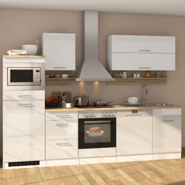 Kitchenette Ragnar 280cm avec espace pour micro-ondes, réfrigérateur, four et lave-vaisselle - blanc brillant