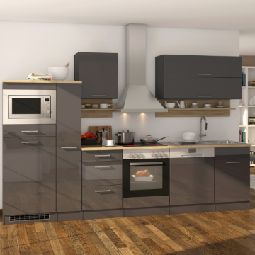 Kitchenette Ragnar 310cm avec espace pour micro-ondes, réfrigérateur, four et lave-vaisselle - anthracite brillant
