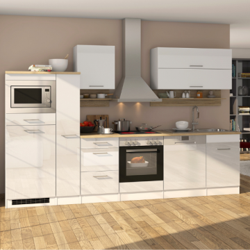 Kitchenette Ragnar 310cm avec espace pour micro-ondes, réfrigérateur, four et lave-vaisselle - blanc brillant