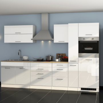 Kitchenette Ragnar 320cm avec espace pour réfrigérateur et four - blanc brillant