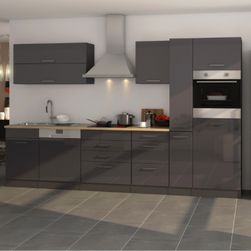 Kitchenette Ragnar 330cm avec espace pour lave-vaisselle, réfrigérateur et four - anthracite brillant