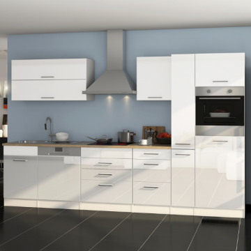Kitchenette Ragnar 330cm avec espace pour réfrigérateur et four - blanc brillant