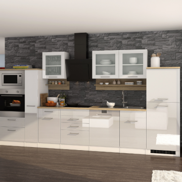 Kitchenette Ragnar 370cm avec espace pour four, micro-ondes, lave-vaisselle et réfrigérateur - blanc brillant