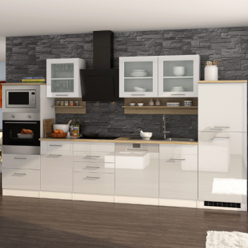 Kitchenette Ragnar 330cm avec four, micro-ondes, lave-vaisselle et réfrigérateur - blanc brillant