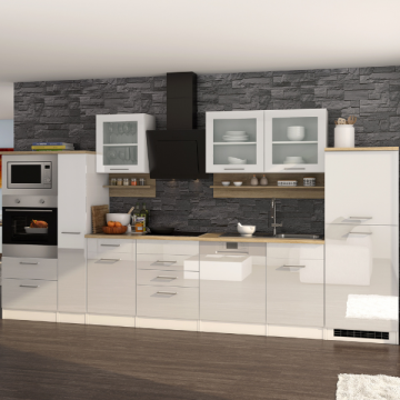 Kitchenette Ragnar 370cm avec four, micro-ondes, lave-vaisselle et réfrigérateur - blanc brillant