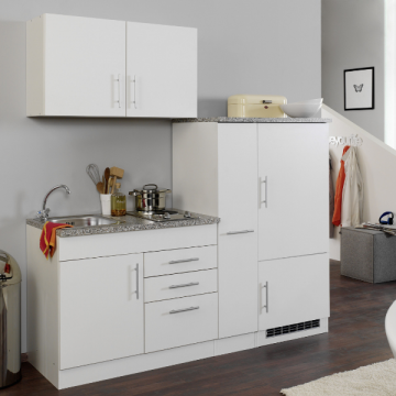 Kitchenette Toto 190cm avec plaque de cuisson et réfrigérateur - blanc/marbre