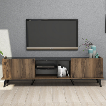 Meuble TV moderne | Mélaminé | Noyer noir | 180cm de largeur
