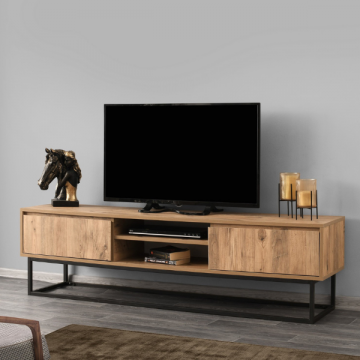 Meuble TV Abigail 180 cm avec étagère ouverte-bois de pin