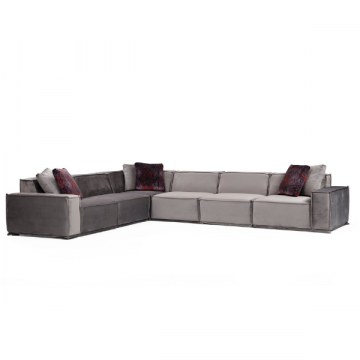Canapé d'angle confortable et élégant | Structure en bois de hêtre | Tissu 100% polyester | Couleur grise