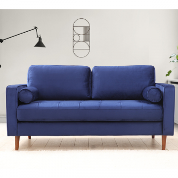 Canapé 2 places confortable et élégant | Structure en bois de hêtre | Tissu 100% polyester | Bleu marine