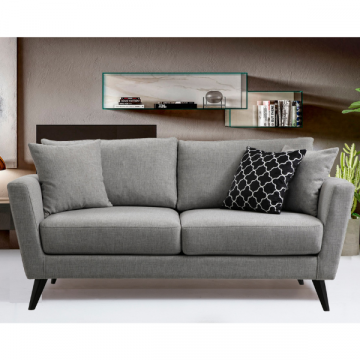 Canapé 2 places confortable en gris : structure en bois de hêtre, tissu polyester, 170x94x88 cm