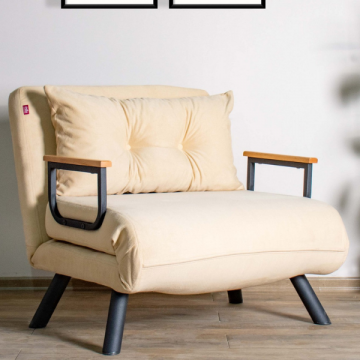 Canapé-lit confortable 1 place | Design élégant, dossier réglable sur 14 niveaux, se transforme facilement en lit | Couleur crème