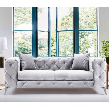 Canapé 2 places confortable | Structure en BOIS DE HÊTRE | Tissu 100% POLYESTER | Couleur gris clair