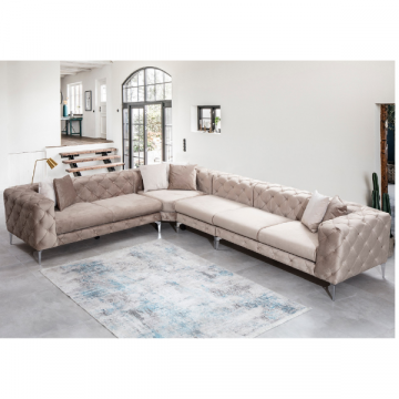 Canapé d'angle confortable et élégant | Beige, structure en bois de hêtre | 310cm de largeur | 100% tissu polyester