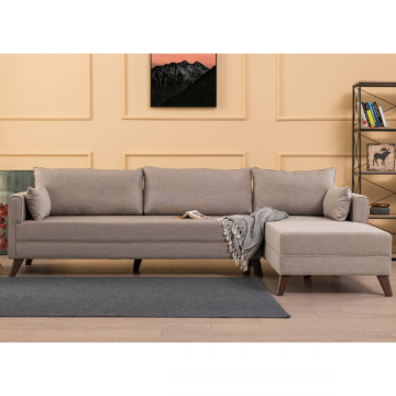 Confort et style : Canapé d'angle | Structure en bois | Tissu 100% polyester | Couleur crème