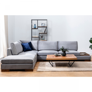 Confort et style : Canapé d'angle gris foncé avec structure en hêtre