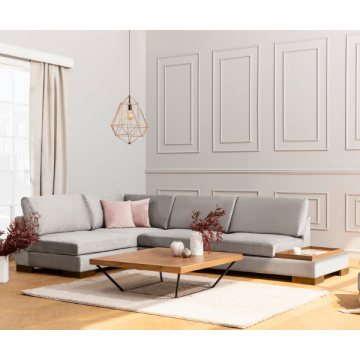 Canapé d'angle stylé" | Confort et design unique | Bois de hêtre | Gris clair