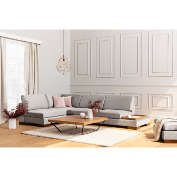 Canapé d'angle confortable et élégant | Structure en bois de hêtre | Gris clair