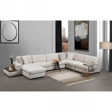 Canapé d'angle confortable et au design unique | Structure en bois de hêtre | Tissu 100% polyester | 272 x 428 cm