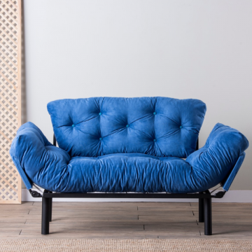Canapé-lit 2 places confortable | Design élégant | Structure 100% métal | Bleu