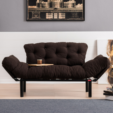 Canapé-lit confortable à deux places | Structure 100 % métal | Tissu 100 % microfibre | Facile à nettoyer | Marron