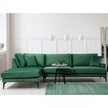 Canapé d'angle confortable et élégant | Structure en bois de hêtre/aggloméré | Tissu 100% polyester | Couleur verte