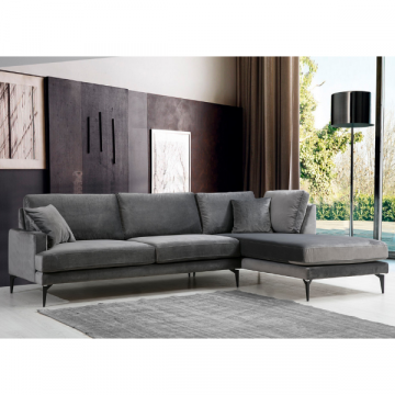 Canapé d'angle confortable et élégant en Anthracite | Structure en bois de hêtre | Tissu 100% polyester