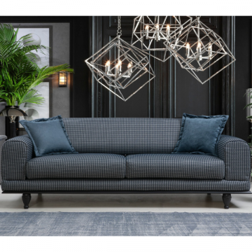 Canapé 3 places confortable et élégant | structure en hêtre, tissu polyester | bleu marine