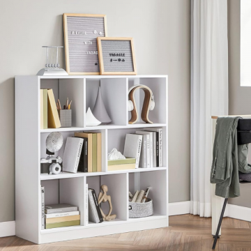 Bibliothèque ouverte en bois blanc avec des casiers, meuble de rangement autonome, 97.5x30x100cm