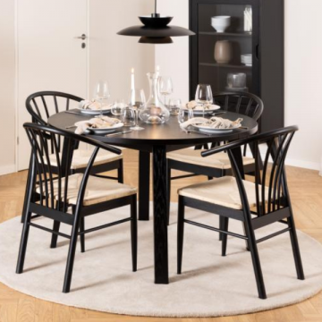 Table de salle à manger noir Sieg, Ø120x75 cm, placage chêne