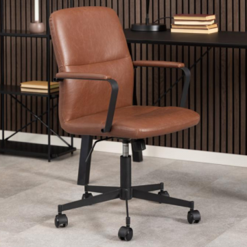Chaise de bureau Flora - Pivotant, inclinable et soft brake - cognac