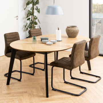 Table à manger extensible Georgetown Ø120/198 cm chevrons - placage chêne / zwart 