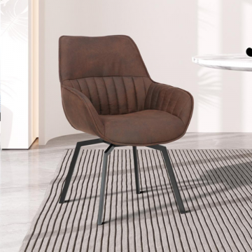 Chaise pivotante 'Bora' : PU microfibre marron, pieds en métal et tapisserie d'ameublement en tissu