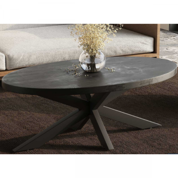 Table basse ovale 'Madeira' - Magnolia Black | Plateau en bois exotique | 45x130x70cm