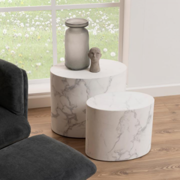 Set de 2 tables basses ovales Carrara - Marbre blanc  