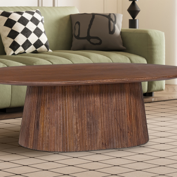 Table basse ovale 'Miguel' 120 cm brun clair | Structure en bois massif et plateau Magnolia | H-H 37 x L-L 120 x P-P 70 cm