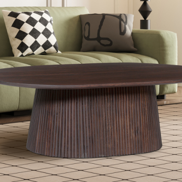 Table basse ovale 'Miguel' 120 cm Dark Brown | Structure en bois massif et plateau Magnolia | H-H 37 x L-L 120 x P-P 70 cm